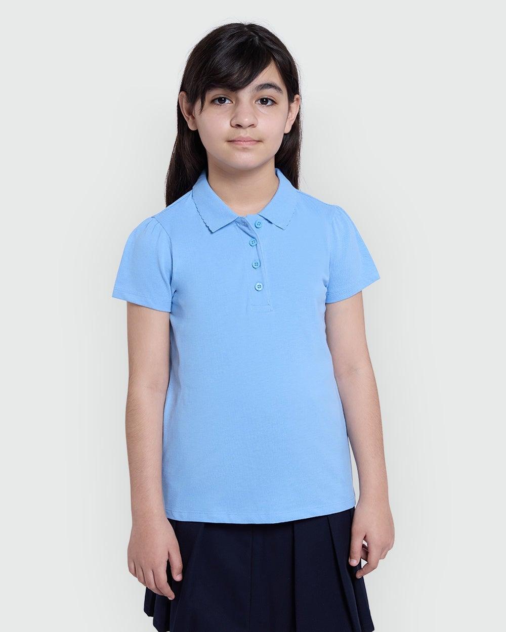 Placid Blue Short Sleeve Girls Polo – OVS - Image 1