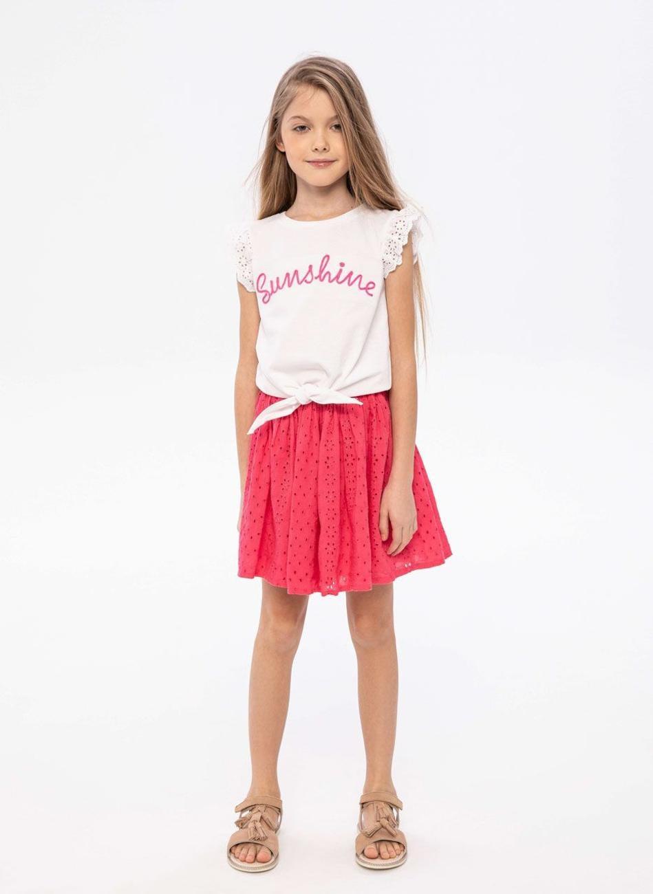 Girls White Broderie Anglais Tie Front T-Shirt - Image 1