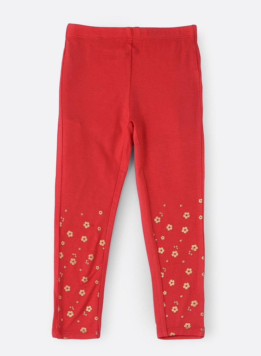 Girls Knit Leggings with Printed Hem Detail - Image 1