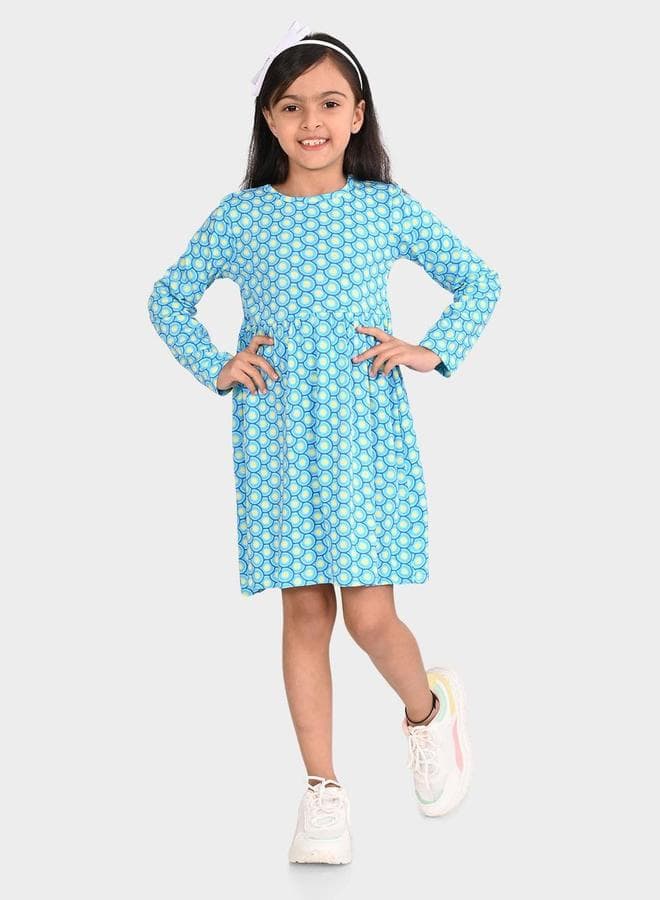 Girls Multicolour Cotton Printed Regular Fit Dress - Image 1