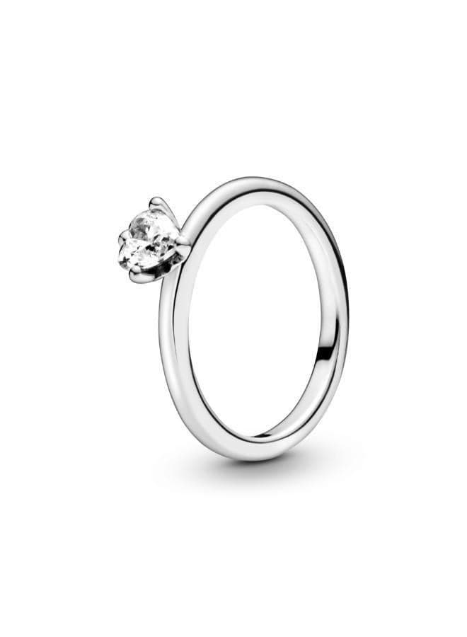 Clear Heart Solitaire Sterling Silver Ring - Image 1