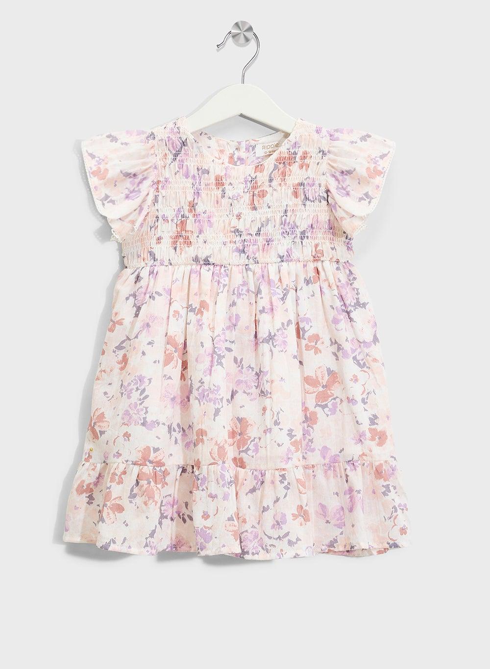 Girls Floral Ruffle Dress with Smocked Bodice - Image 1