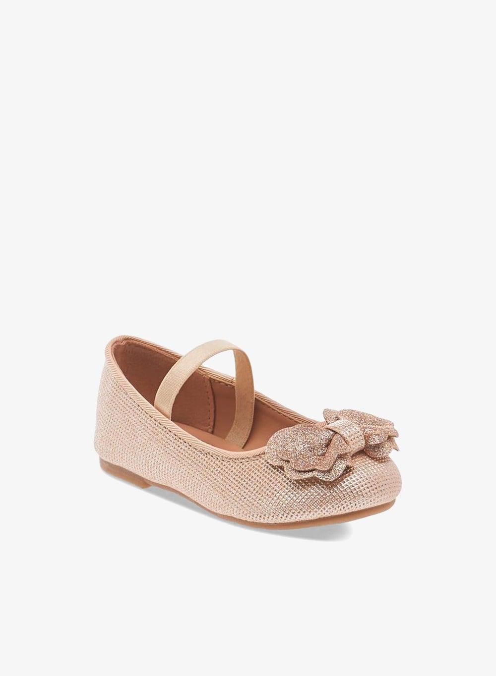 Girls Bow Ballerina Shoes with Elastic Strap Detail - Image 1