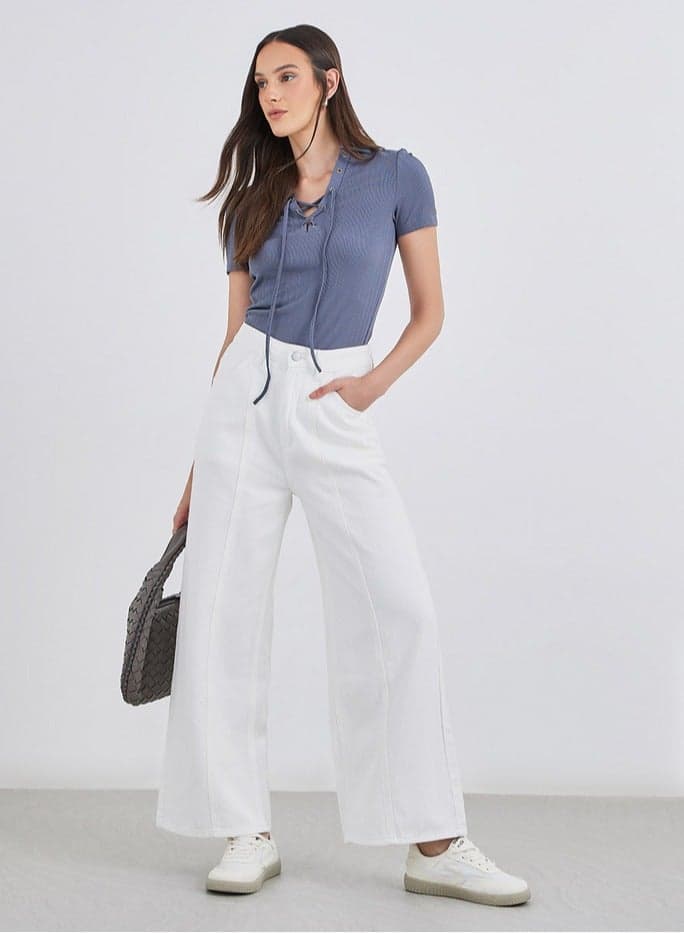 Off White Panelled Wide Leg Jeans - Image 1
