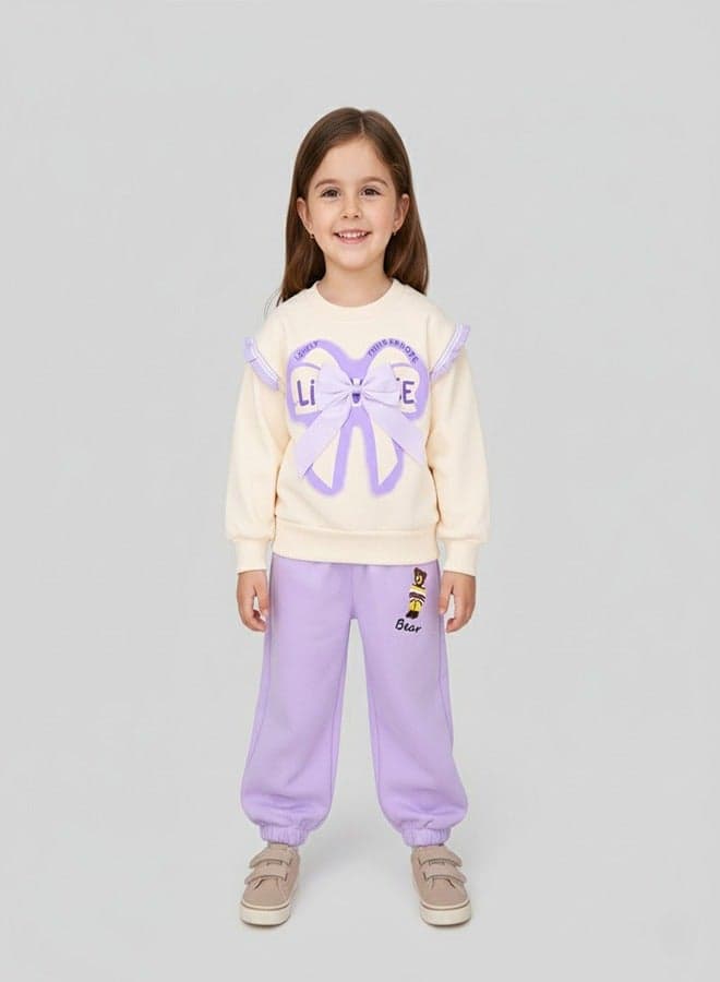 Lavender Bow Sweatshirt And Joggers Set - Image 1