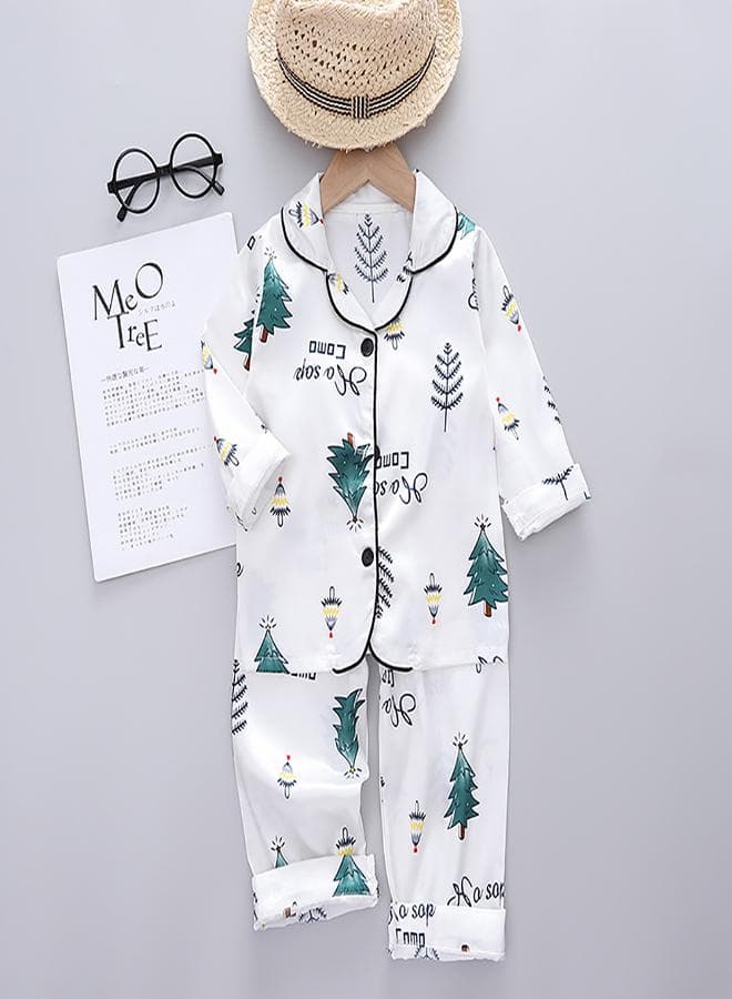 White Christmas Tree Print Kids Pajama Set - Image 1