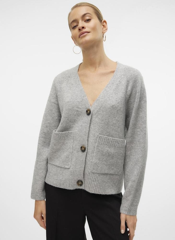 Knitted Pocket Detail V-Neck Cardigan - Image 1