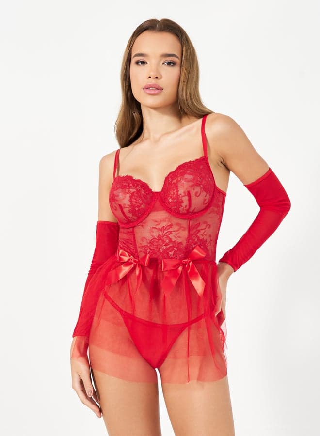 Styli Pack of 3 Lace Mesh Babydoll Set - Image 1