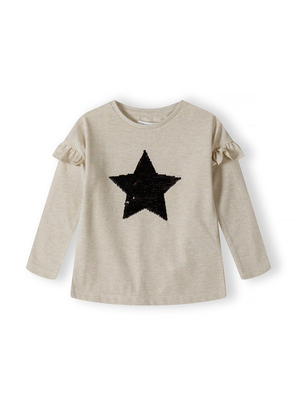 Girls Reversible Sequin Star Long Sleeve Top Beige - Image 1