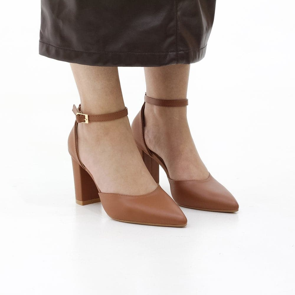 Missy Open Waist Pointy Block Heel 8.5cm Tan - Image 1