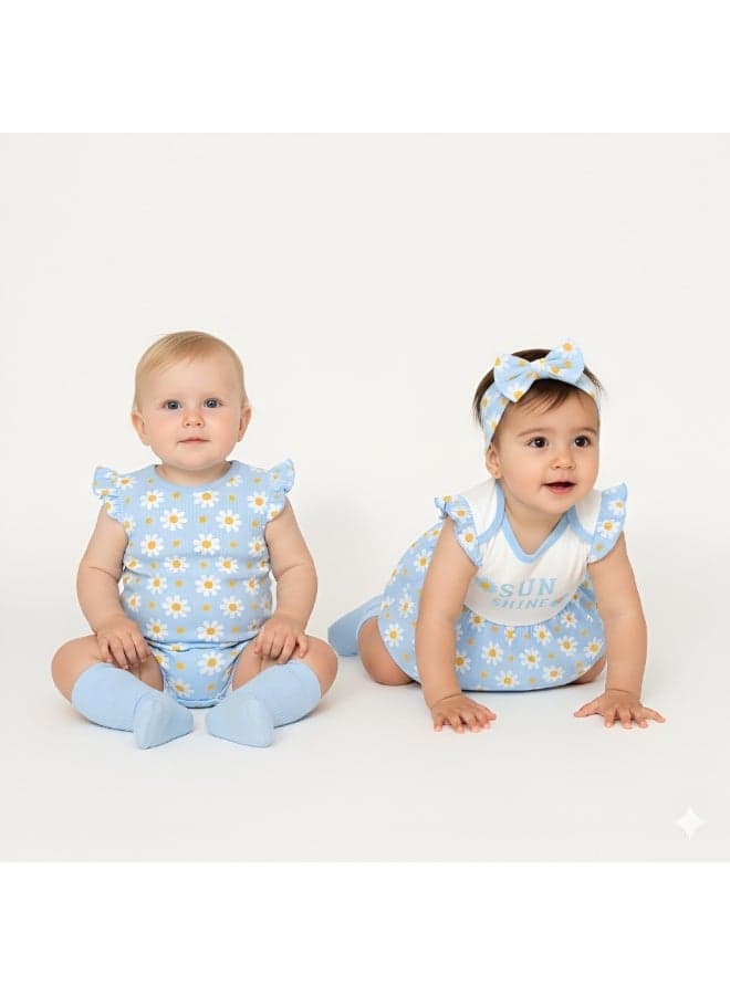 Bambimici Daisy Flower Printed Bodysuit Short Sleeve 2-Piece - Image 1