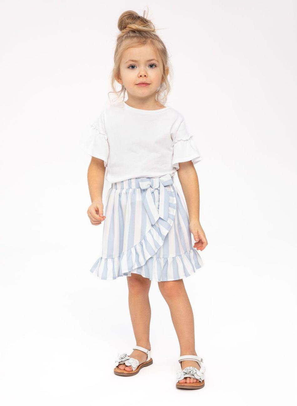 Girls White Crew T-Shirt with Frill Sleeves - Image 1