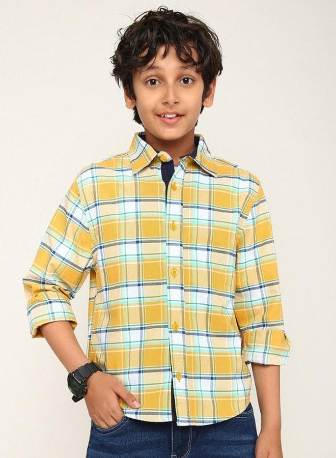 Boys Yellow Cotton Regular Fit Embellished Shirt - Image 1