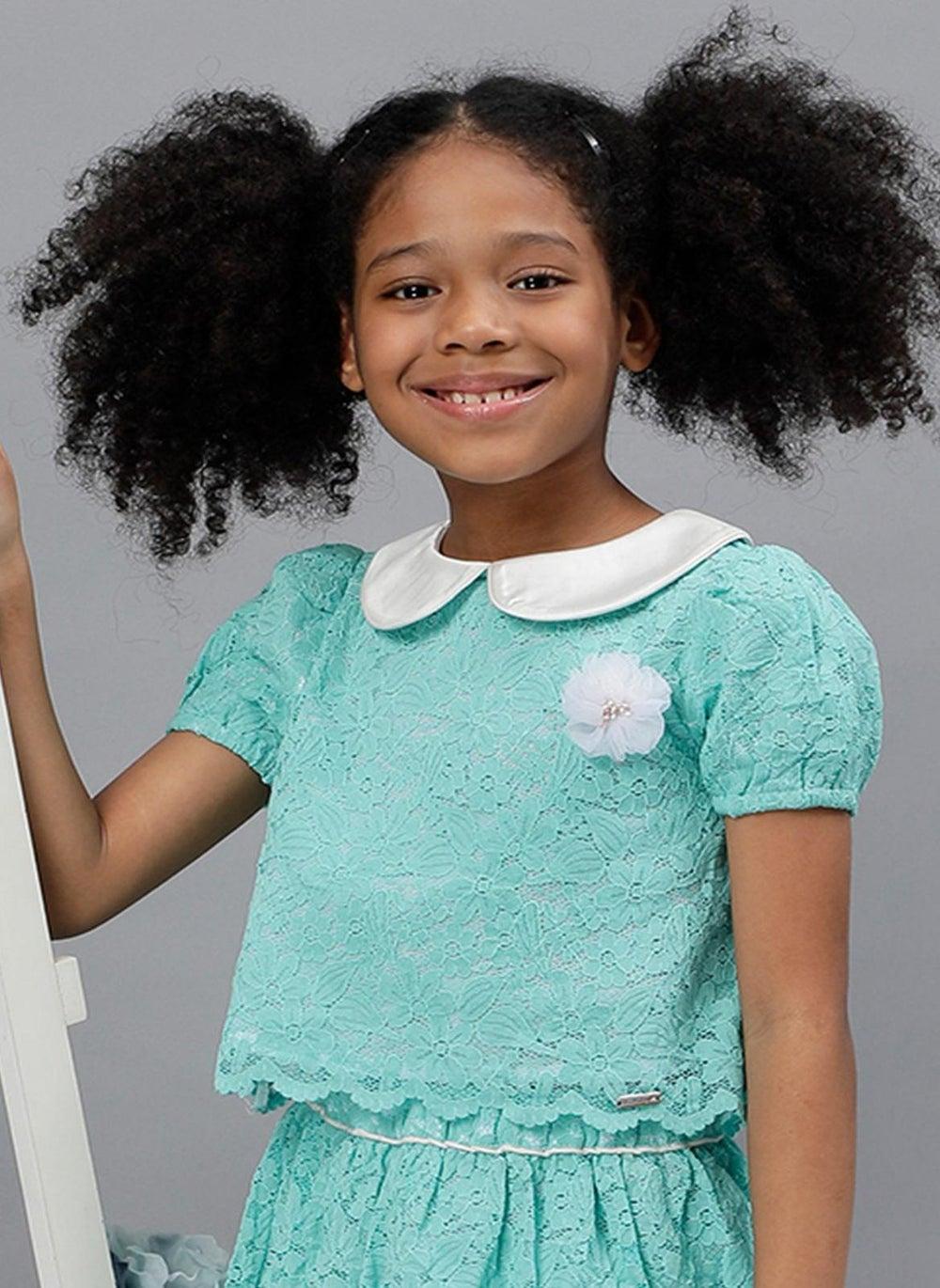 One Friday Girls Mint Lace Peter Pan Collar Top - Image 1