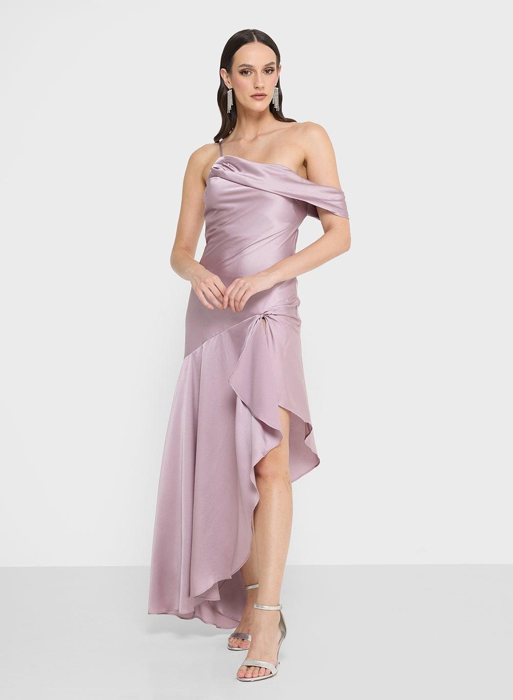 Cherry Satin One-Shoulder Maxi Dress TFNC - Image 1