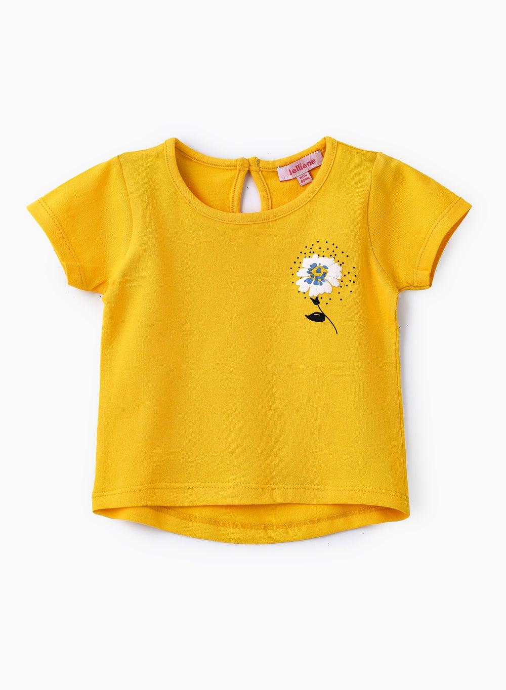 Sunny Yellow Floral Cotton Tee for Infant Girls - Image 1