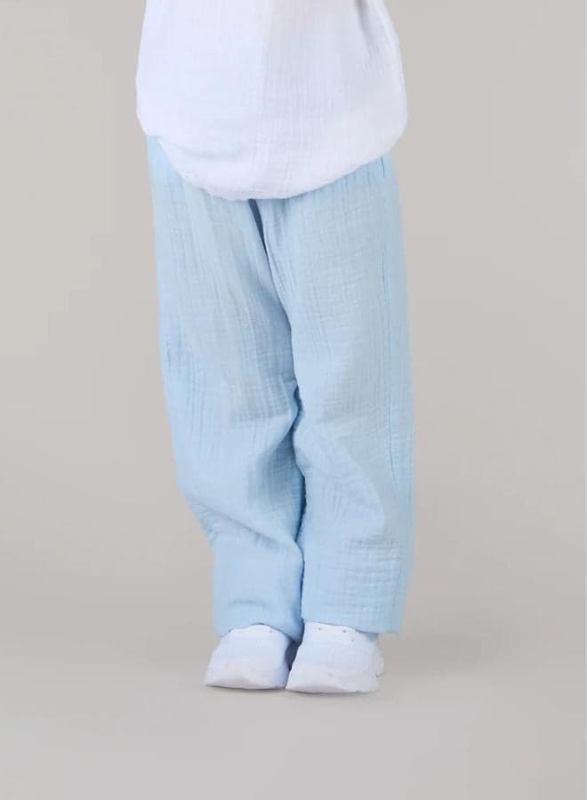 Ice Blue Wide Leg Cotton Trousers - Image 1