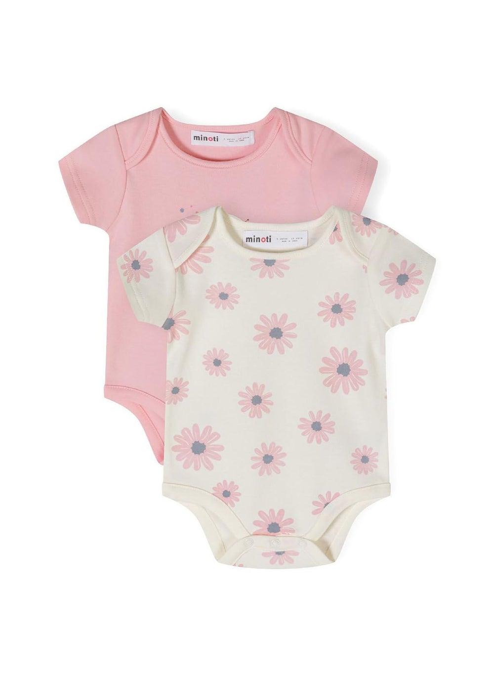 Girls Cream Printed Cotton Short Sleeve Bodysuit Set - Image 1