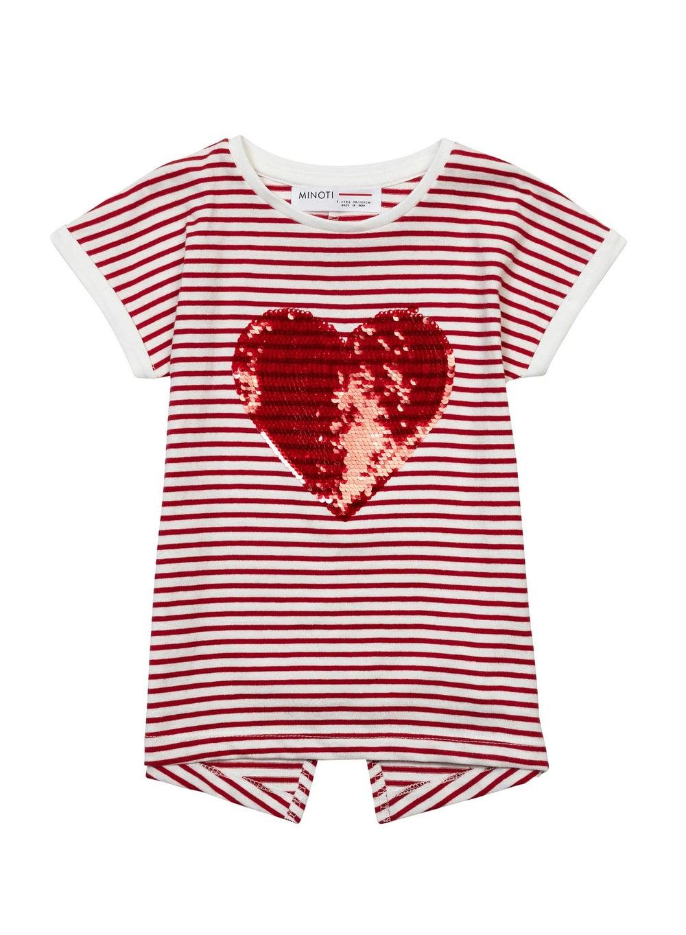 Girls Cotton T-Shirt with Reversible Sequin Heart Red - Image 1