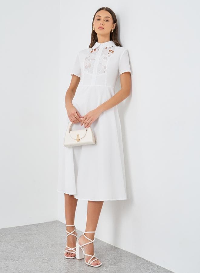 Styli Embroidered Panel Midi Shirt Dress - Image 1