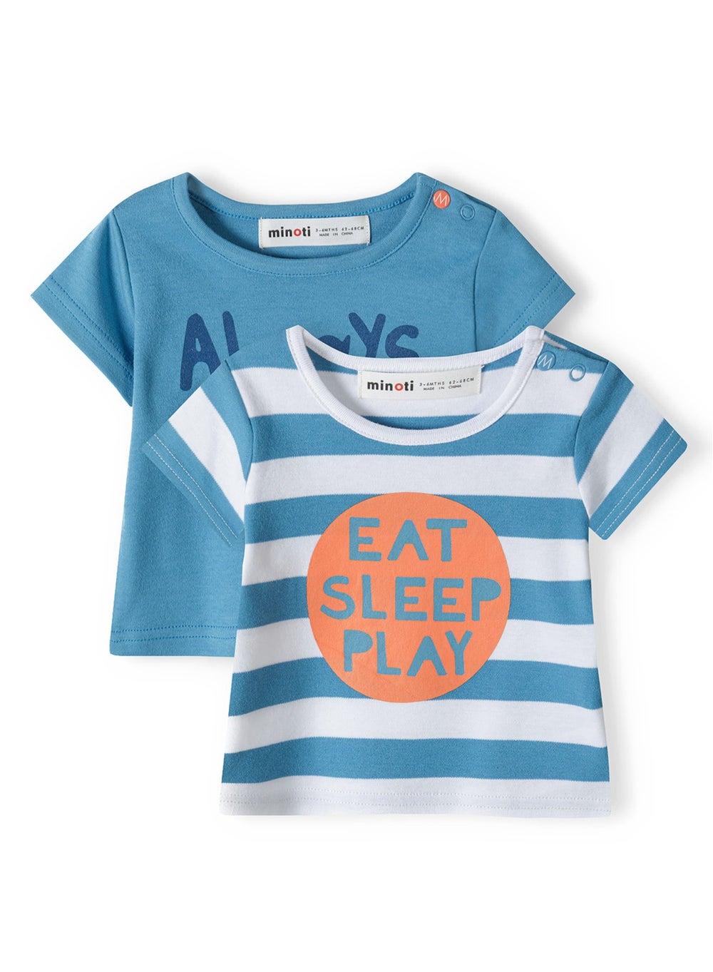 Boys 2 Pack Short Sleeve T-Shirts Turquoise Striped - Image 1