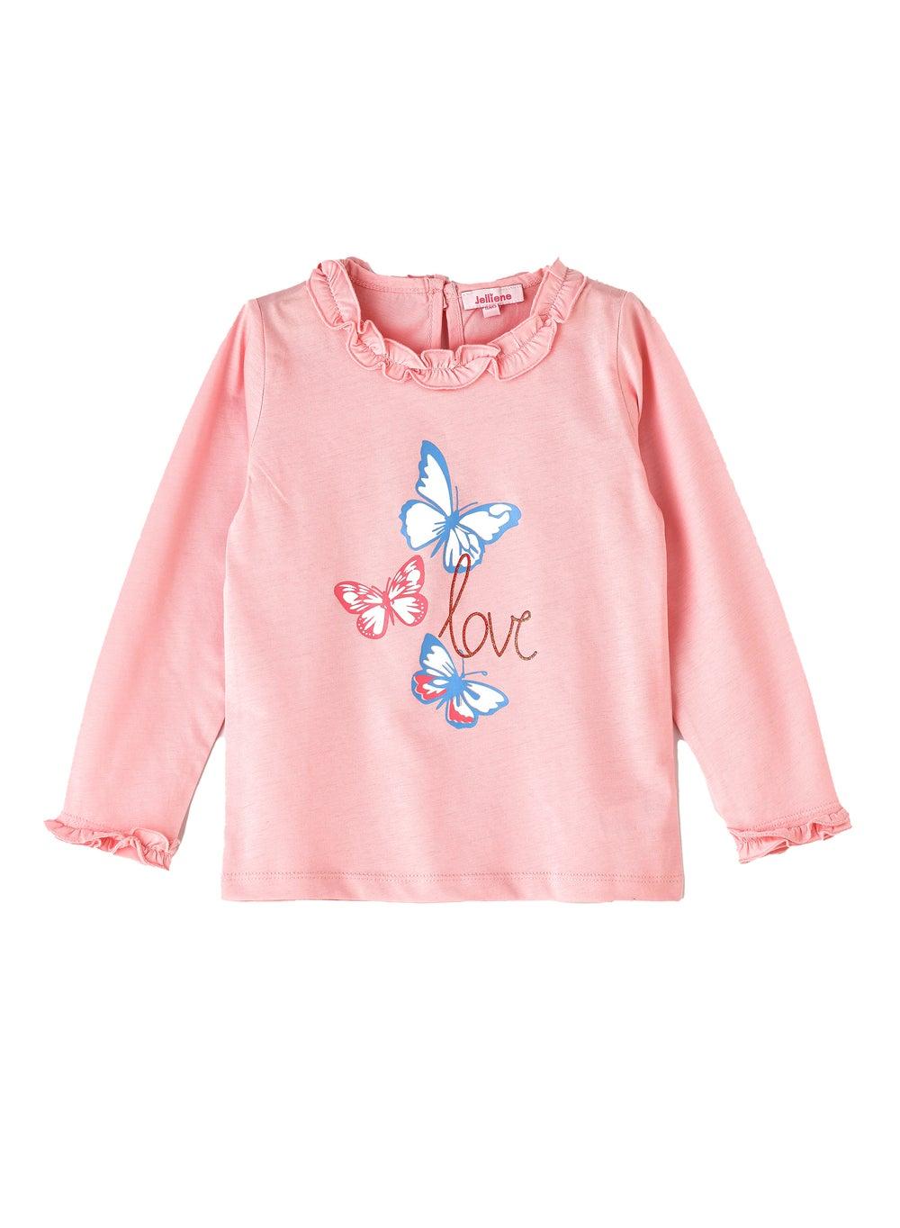 Girls Butterfly Graphic Long Sleeve Pink Top - Image 1