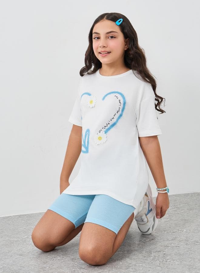 Styli Heart Graphic Oversized T-Shirt Shorts Set - Image 1