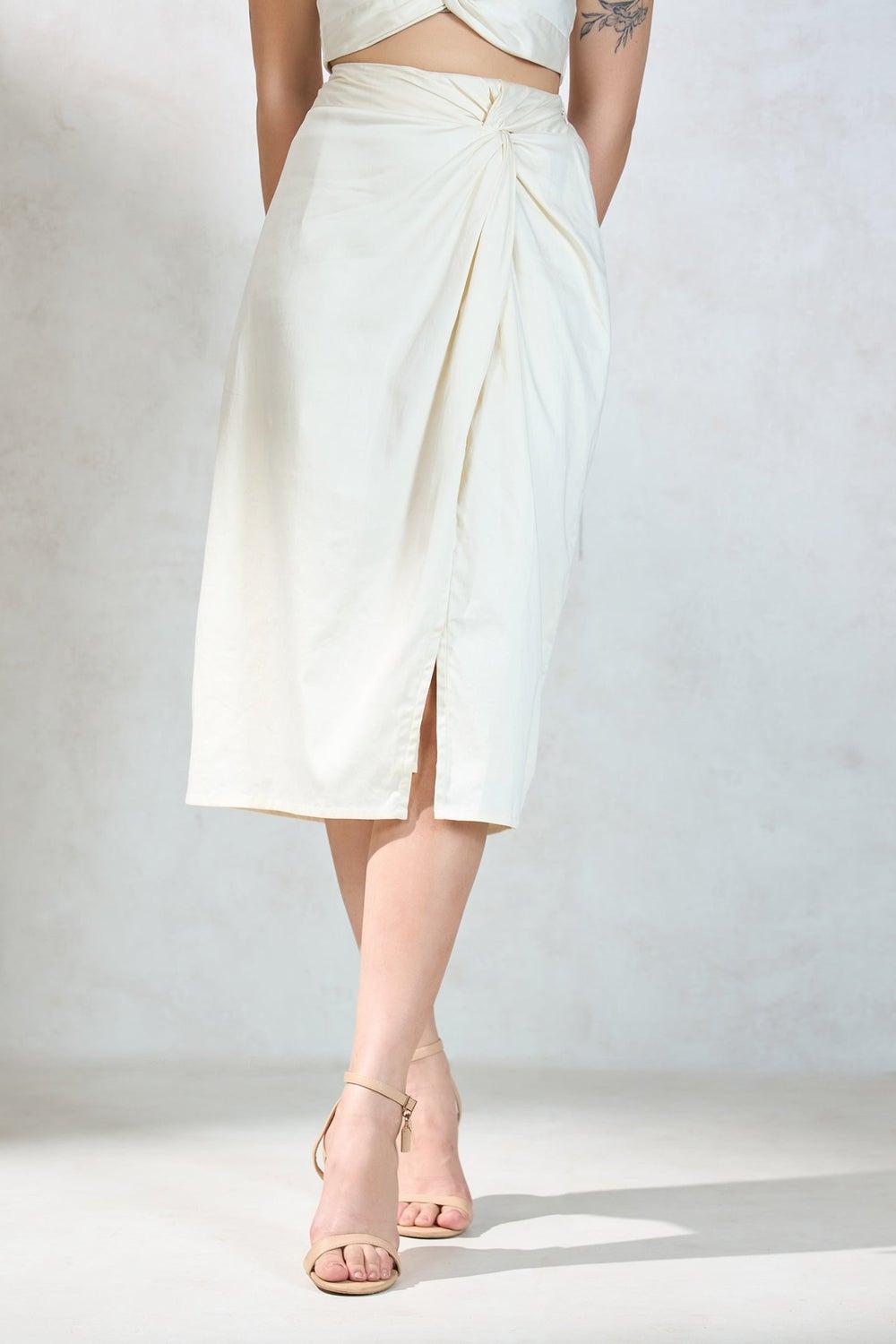 Virgio Cotton Satin Midi Skirt with Front Slit - Image 1