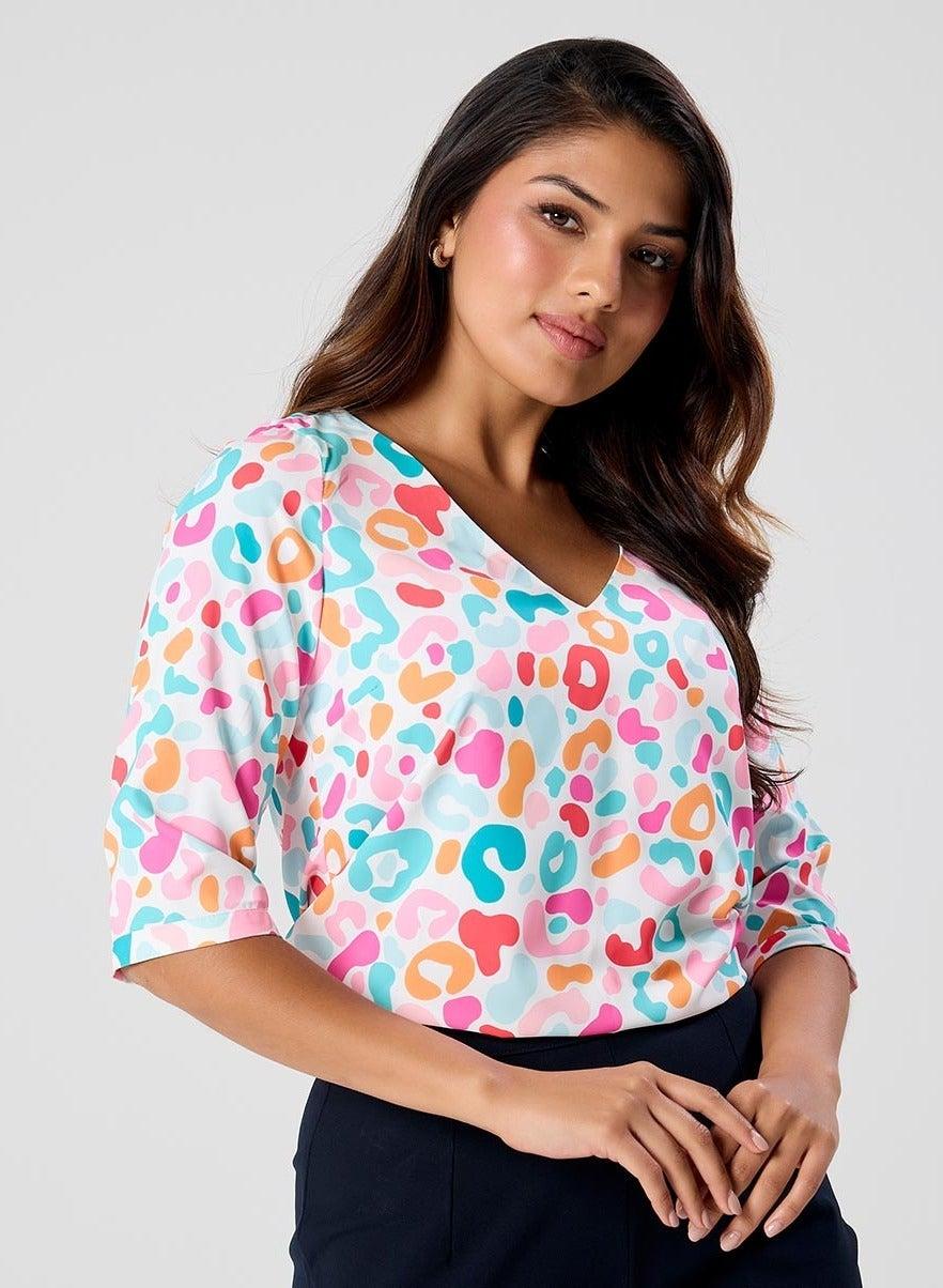 Elegant Printed V-Neck Half Sleeve Blouse - Image 1
