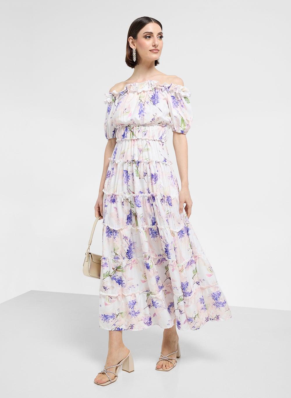 Lilac Sage Floral Off-Shoulder Maxi Dress - Image 1