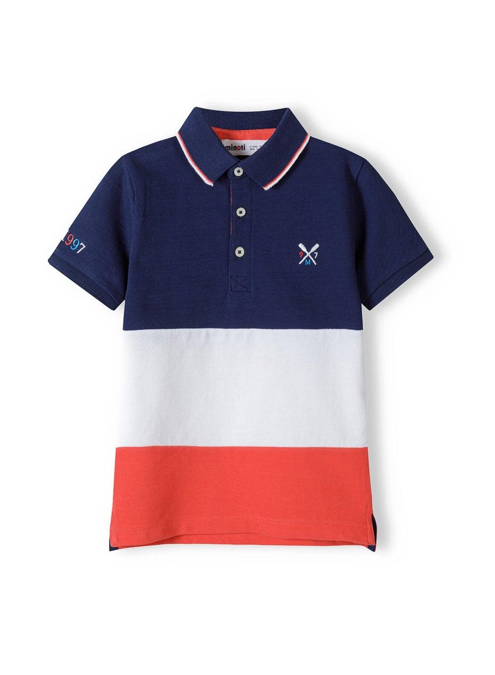 Boys Navy Polo Shirt with Contrast Panels - Image 1