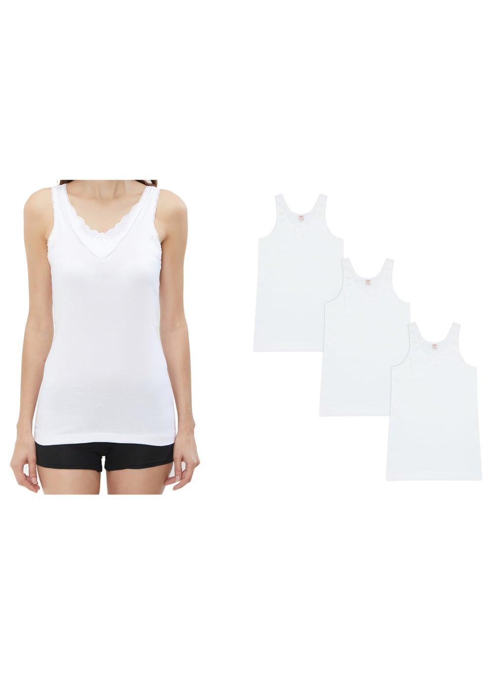 Girls Combed Cotton Vest Pack of 3 – White - Image 1