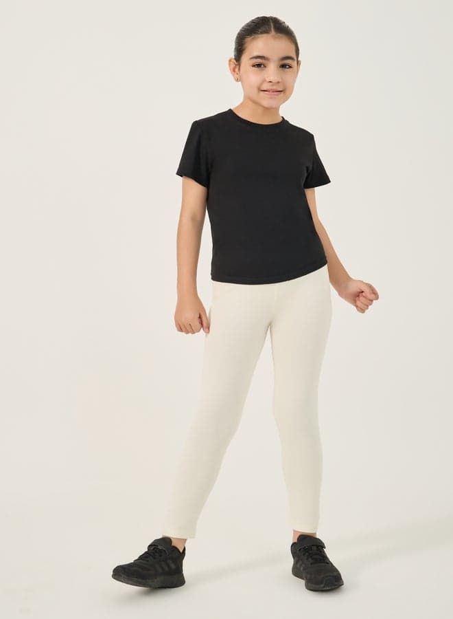 Styli Girls Solid Elastic Waistband Leggings - Image 1