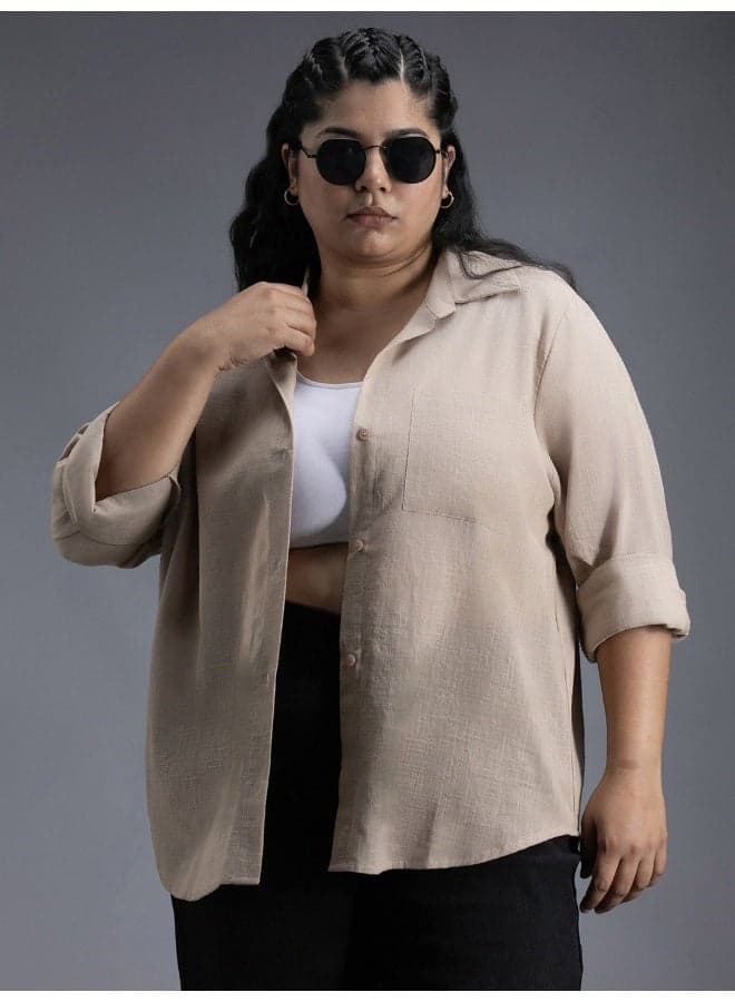 Women's Brown Oversized Shirt – Relaxed Luxe Fit - Image 1