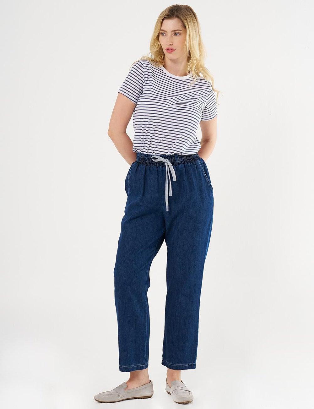 Laced High-Waist Navy Denim Pants - Image 1