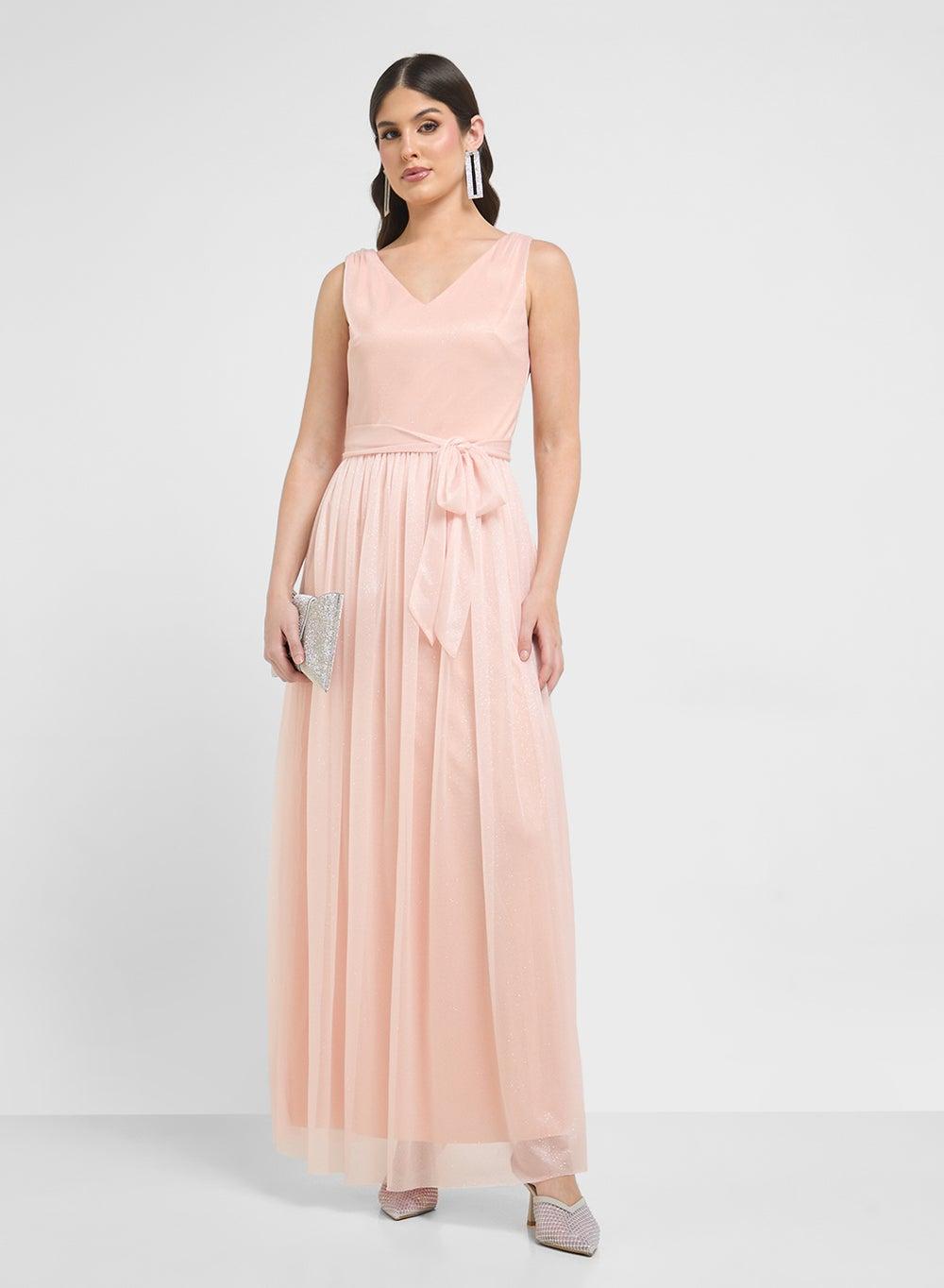 Light Pink Embroidered Tiered Maxi Dress - Image 1