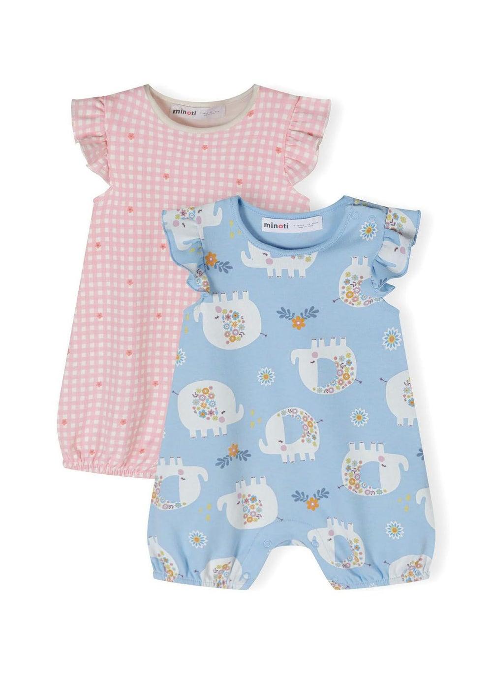 Girls 2 Pack Frill Sleeve Rompers Light Blue - Image 1