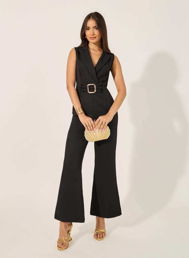 Styli Sleeveless Notch Collar Wide-Leg Jumpsuit - Image 1