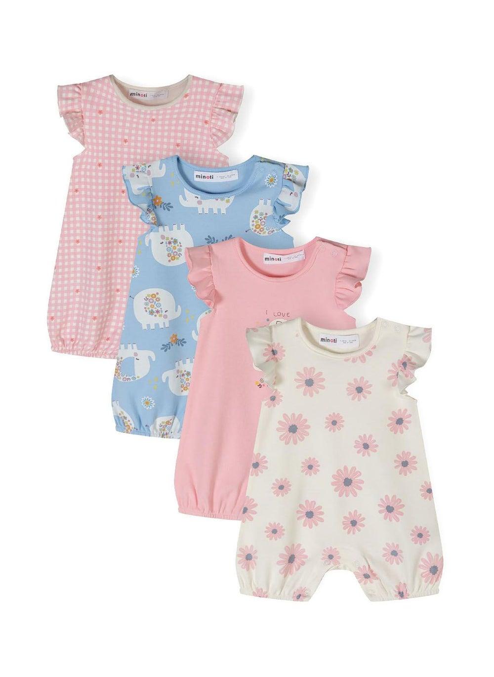 Girls 2 Pack Frill Sleeve Cotton Rompers Light Pink - Image 1