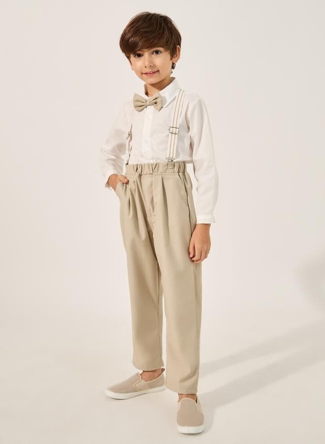 Styli Boys Collared Shirt Pant Set with Bow Suspenders - Image 1