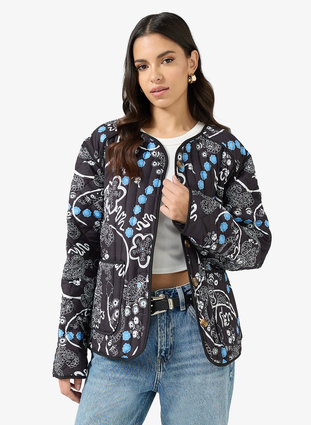 Paisley Quilted Longline Jacket for Women - Image 1