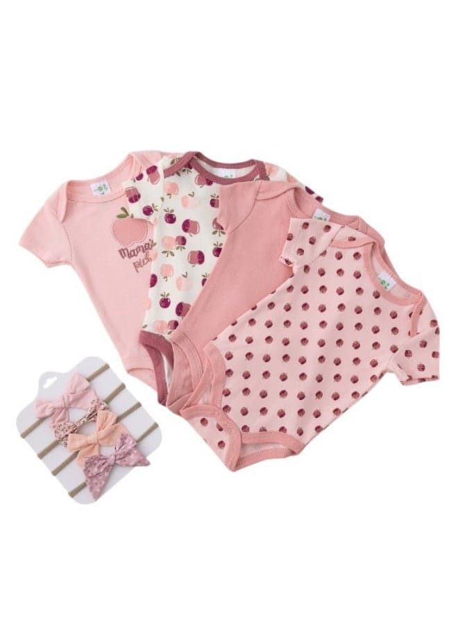 Bambimici Apple Print Babysuit 4-Piece Set Pink - Image 1