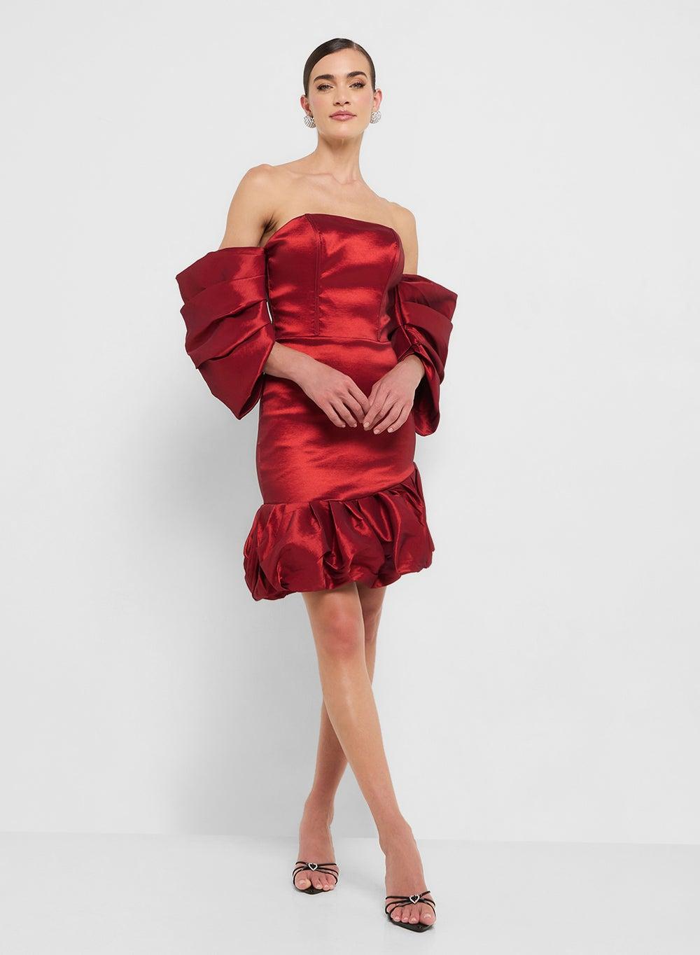 Éclat Luxe Off-Shoulder Ruffle Hem Midi Dress - Image 1