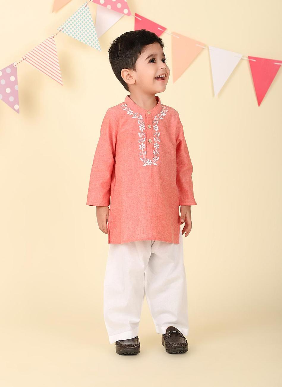 Pink Cotton Chikankari Kurta Set - Image 1