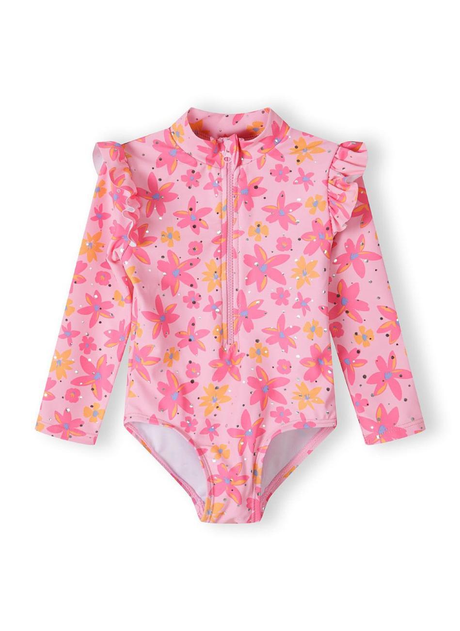 Girls Pink Long Sleeve Rash Bodysuit - Image 1