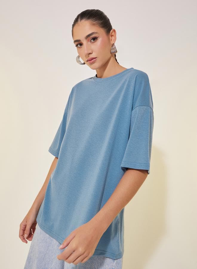 Oversized Slogan Print Round Neck T-Shirt - Image 1