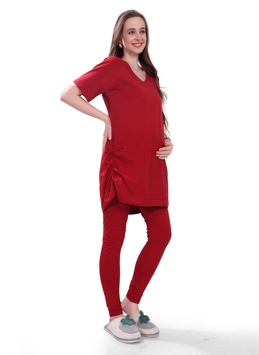TUMMY 2PC Maternity T‑Shirt & High-Waist Drawstring Legging Set - Image 1