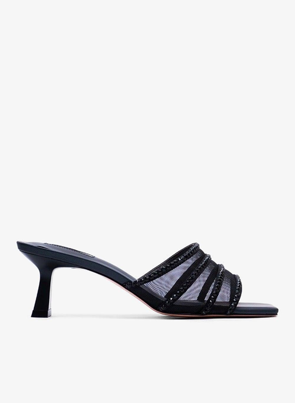 Jaleah Crystal Mesh Heeled Mule Sandals - Image 1