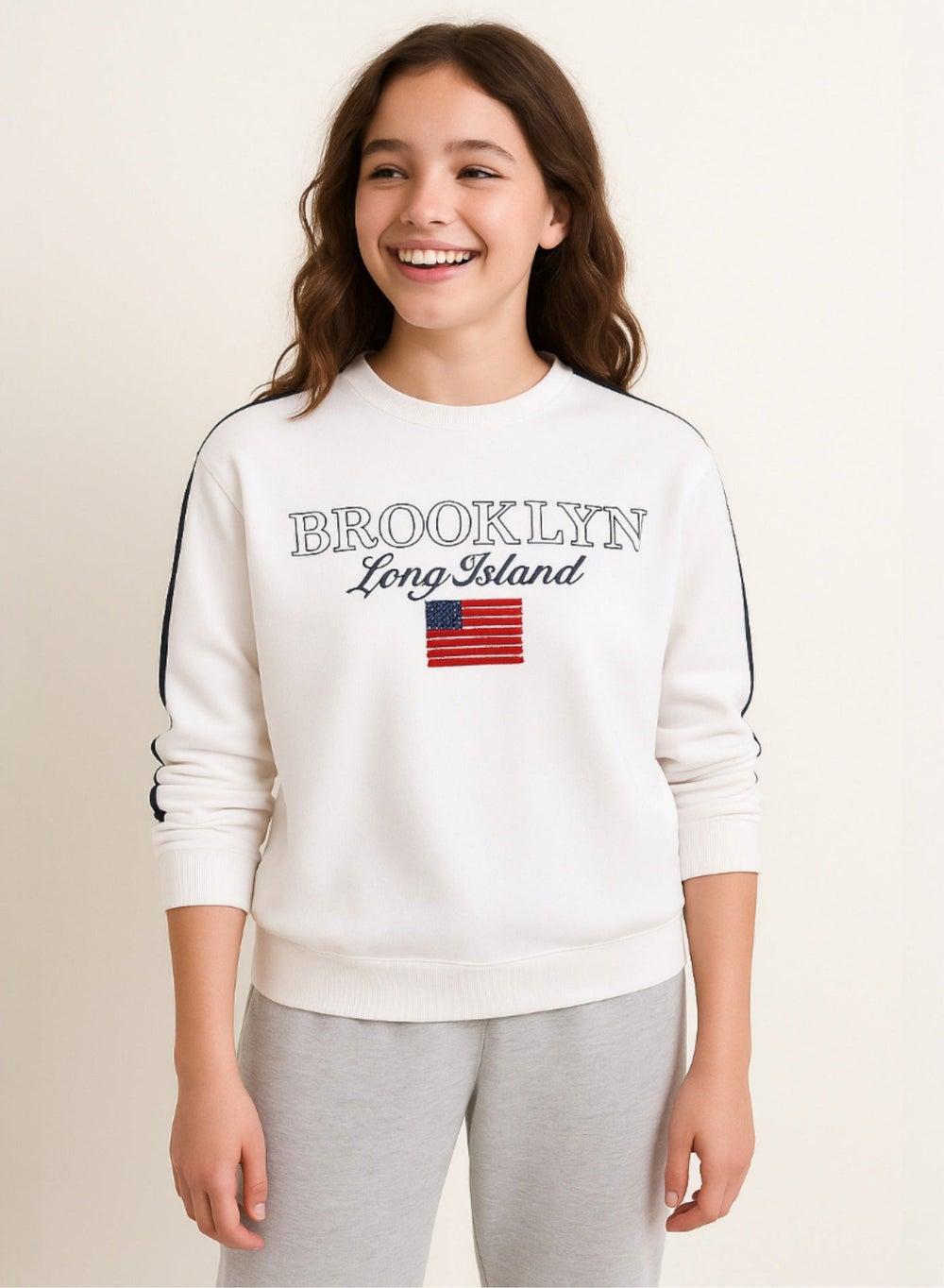 Brooklyn Off-White Cotton Fleece Graphic Sweatshirt - Image 1
