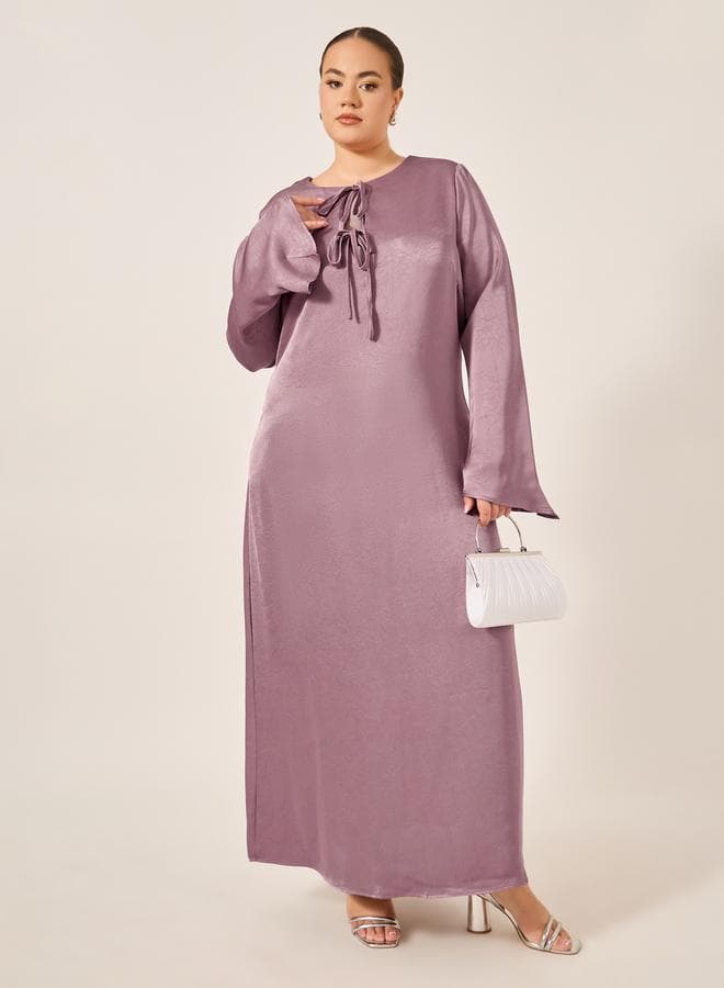 Styli Plus Size Mauve Tie-Neck A-Line Maxi Dress - Image 1